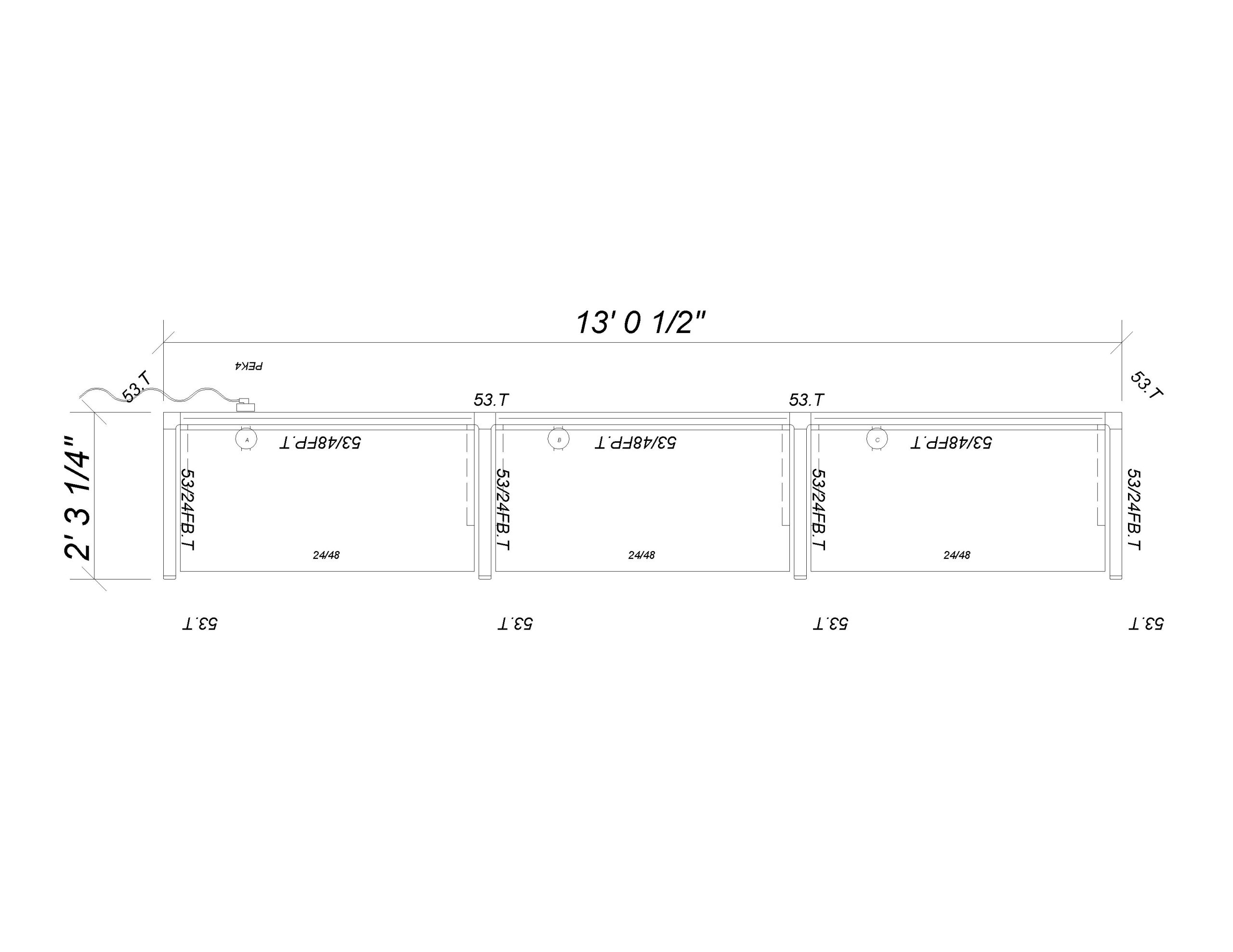 53″ Tall 4'x 2′ Line Of 3 Call Center Cubicles