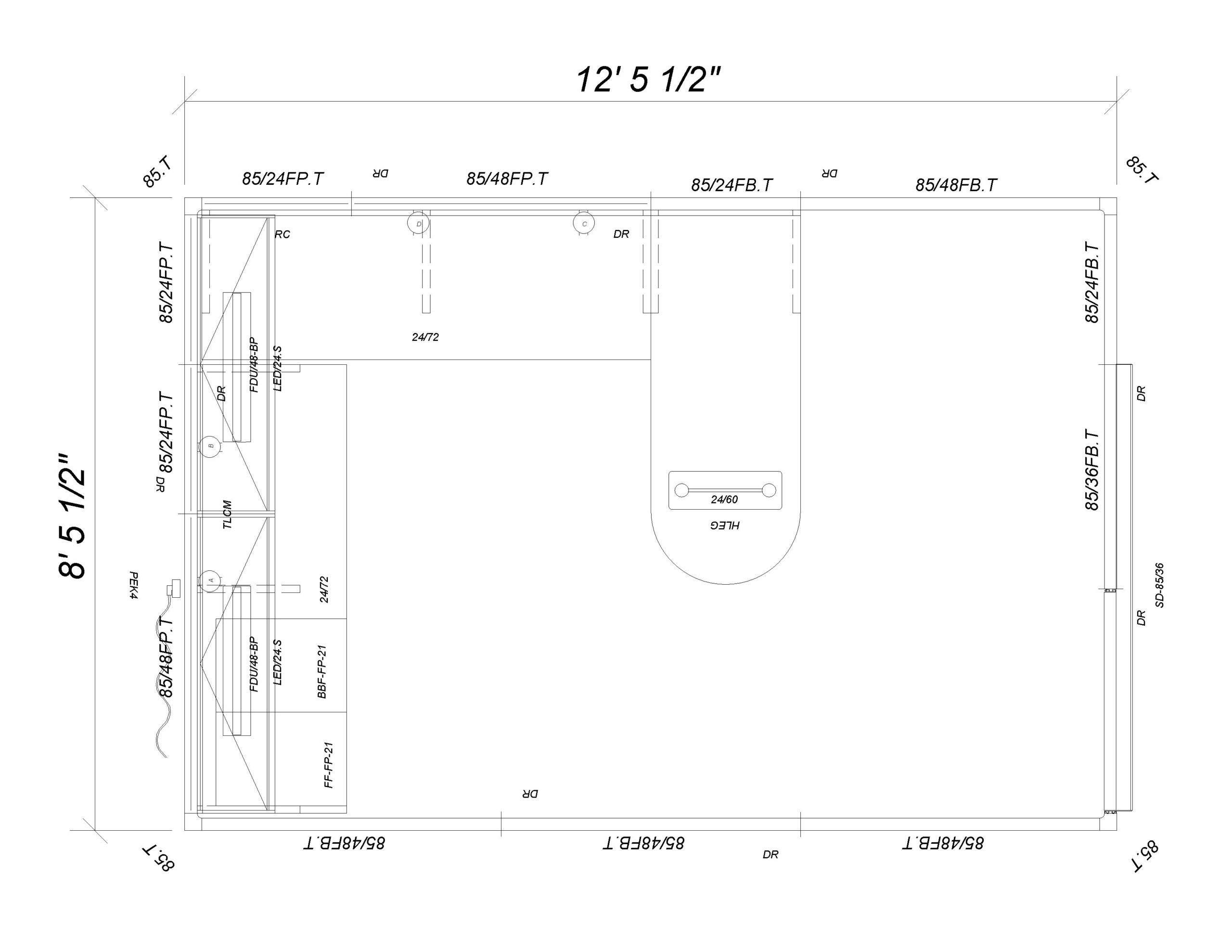 85" tall 8" x 12" Private Office Cubicle with Sliding Glass Door 2D space Requirements
