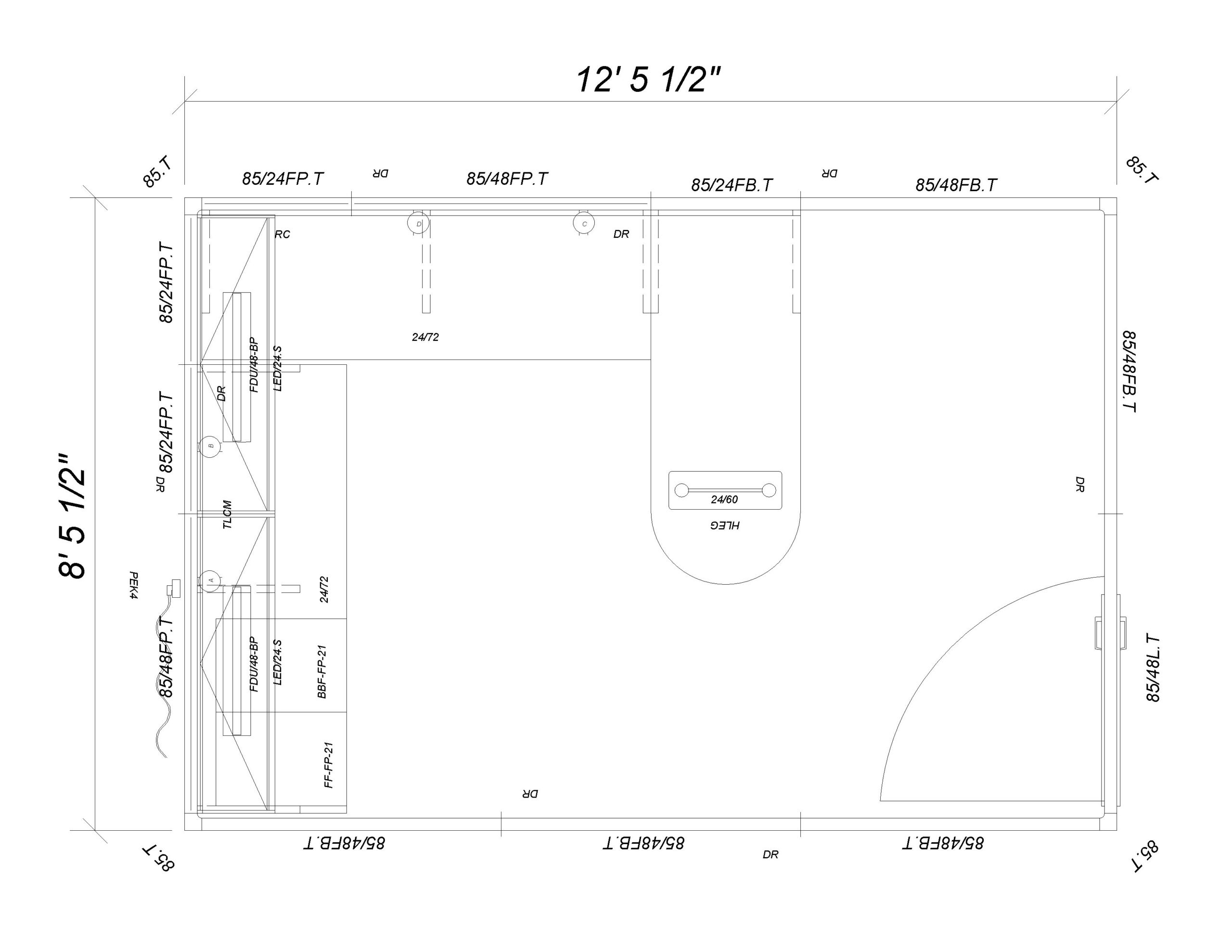 85" Private Office cubicle 8' x12' with Locking Door, 2D view space plan