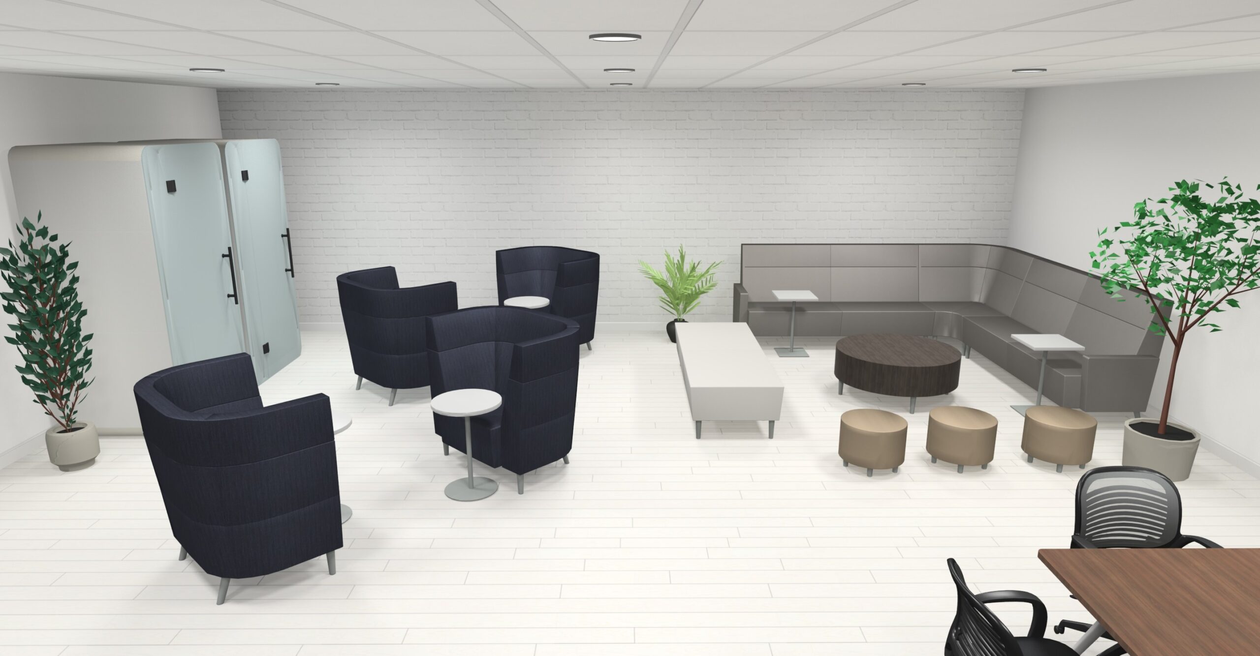 modern lounge area with seating.